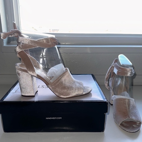 Nine West Blush Velvet Ankle-Tie Block Heel Sandals – Size 7.5 - Picture 1 of 6